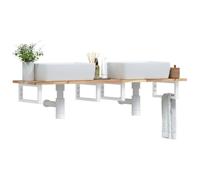 GeenYuu Étagère Murale en Acier Blanc et Bois Massif d'acacia pour Meuble lavabo Salle de Bain, Vasque avec Rangement sous évier, Colonne Placard tiroir Porte