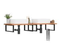 GeenYuu Étagère Murale en Acier Noir et Bois Massif de hêtre pour Meuble lavabo Salle de Bain, Vasque Suspendue avec Rangement sous évier, Colonne Placard, tiroir et Porte