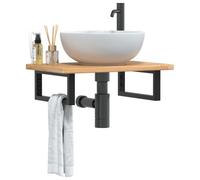 GeenYuu Étagère Murale pour Vasque en Acier et Bois de chêne Massif 60x40 cm, Support Robuste Suspendu pour Meuble lavabo Salle de Bain, Rangement sous évier avec Porte Serviette et Espace optimisé