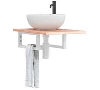 GeenYuu Étagère Vasque Murale Acier et Bois de chêne Massif, Meuble lavabo Salle Bain 40x60 cm, Support Robuste pour Rangement sous évier, Colonne Placard Suspendu, organise Espace Toilette