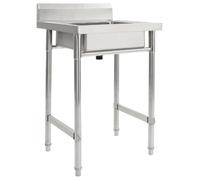 GeenYuu Évier de cuisine en acier inoxydable avec lavabo simple extra-profond 60x60x98 cm, dosseret anti-éclaboussures, vidage et passoire inclus pour cuisine professionnelle, buanderie, atelier