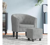 GeenYuu Fauteuil Cabriolet Gris Clair en Velours avec Repose-Pied, Chaise Confortable pour Salon Bureau Chambre, Assise rembourrée avec accoudoir et Dossier