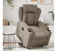 GeenYuu Fauteuil de relaxation avec aide au levage, marron cappuccino, en cuir synthétique, réglable électriquement, avec porte-gobelets et poche latérale, 77 x 94,5 x 100 cm, cadre stable en bois et