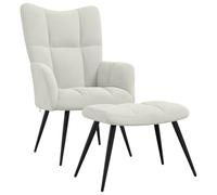 GeenYuu Fauteuil de relaxation avec tabouret, en velours blanc crème, structure en acier, 61 x 70 x 96,5 cm, pour salon, relaxant, avec rembourrage doux, moderne, fauteuil inclinable confortable