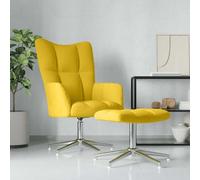 GeenYuu Fauteuil de relaxation avec tabouret, en velours, jaune moutarde, 62 x 68 x 98 cm, pivotant, avec rembourrage en mousse et structure en acier, pour salon et bureau, chaise de relaxation