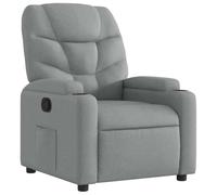 GeenYuu Fauteuil de relaxation en tissu gris clair avec fonction de couchage manuelle, porte-gobelet et poche latérale, 74 x 89 x 100 cm, cadre en bois et métal stable pour salon et chambre à coucher
