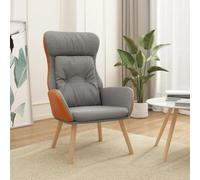GeenYuu Fauteuil relaxant en tissu et PVC gris clair avec cadre en métal, bois d'hévéa massif, 70 x 77 x 94 cm, chaise de salon avec accoudoirs, fauteuil relaxant confortable pour salon et chambre à