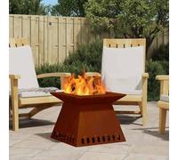 GeenYuu Foyer carré en acier résistant aux intempéries, marron, 48 x 48 x 40 cm, pour jardin, terrasse, extérieur, chauffage, chaleur, flamme, ambiance confortable