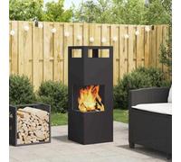 GeenYuu Foyer rectangulaire en acier noir 35 x 35 x 100 cm pour jardin, terrasse, extérieur, chaleur et atmosphère chaleureuse, design résistant à la chaleur et matériau inoxydable