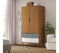GeenYuu Garde-Robe MOLDE Marron en Bois de pin Massif avec Vernis UV 90x55x175 cm, Armoire penderie avec tiroirs et Porte pour Rangement vêtement Chaussure Accessoire Chambre Salon