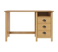 GeenYuu Hill Bureau en pin massif avec 3 tiroirs et étagère 120 x 50 x 74 cm pour bureau à domicile, bureau, chambre d'adolescent, avec espace de rangement et plateau pour clavier