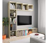 GeenYuu Jeu de bibliothèque Meuble TV 3 pièces chêne Sonoma Bois d'ingénierie 180x30x180 cm avec étagère Murale et Rangement modulable pour Salon Bureau Chambre