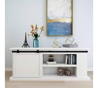 GeenYuu Kit de mini ferrures de porte coulissante en acier au carbone revêtu par pulvérisation - 183 cm - Composant d'armoire avec 2 rails de guidage, 2 roulettes - Butée de porte pour accessoires de