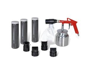 GeenYuu Kit de sableuse aerogommeuse avec 3 bouteilles de corindon et 4 buses, pistolet de sablage 850 ml, pression 2,96 a 3,45 bar, pour derouillage, decapage et renovation metal bois pierre