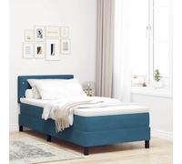 GeenYuu Lit à Ressort LED avec Matelas Bleu foncé 90 x 190 cm en Velours élégant, Cadre en Bois d'ingénierie avec tête de lit modulable, éclairage RGB pour Chambre Adulte ou Enfant