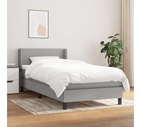 GeenYuu Lit à sommier tapissier, 90 x 190 cm, gris clair, avec housse en tissu, matelas à ressorts ensachés, tête de lit réglable et surmatelas doux pour la peau, pour lit simple confortable dans la
