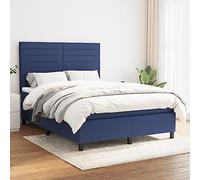 GeenYuu Lit à sommier tapissier avec matelas, bleu, 140 x 200 cm, lit rembourré en tissu avec tête de lit, cadre de lit résistant et surmatelas pour chambre à coucher, avec instructions de montage