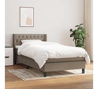 GeenYuu Lit à sommier tapissier avec matelas, taupe, 90 x 200 cm, lit rembourré en tissu avec tête de lit et surmatelas, lit simple avec cadre de lit stable, respirant, convient pour chambre à coucher