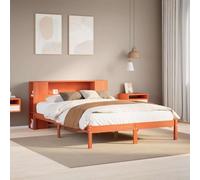 GeenYuu Lit bibliothèque en Bois de pin Massif Cire Marron 140x200 cm avec sommier à Lattes, Cadre de lit Stable et Espace Rangement intégré pour Chambre Adulte Enfant ado