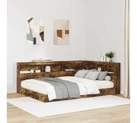 GeenYuu Lit bibliothèque en Bois d'ingénierie chêne fumé 140 x 200 cm Cadre sommier avec tête de lit Rangement intégré Design Minimaliste pour Chambre Adulte Enfant
