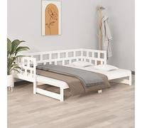 GeenYuu Lit Coulissant Blanc en Bois de pin Massif 2x80x200 cm Cadre sommier gigogne canapé Banquette pour Chambre Adulte Enfant Espace optimisé