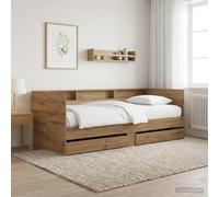 GeenYuu Lit d'appoint en Bois d'ingénierie chêne Artisanal avec tiroirs de Rangement, Cadre Robuste, sommier à Lattes, Banquette Convertible pour Chambre Studio, dortoir ou invité