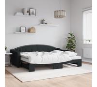 GeenYuu Lit de Jour avec lit gigogne Noir 80x200 cm en Tissu 100% Polyester Cadre Bois Massif sommier à Lattes Mousse Confortable canapé Convertible pour Chambre Adulte Enfant