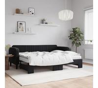GeenYuu Lit de Jour avec lit gigogne Noir 80x200 cm Velours, Cadre en Bois et métal, Matelas Mousse Confortable, canapé Convertible pour Chambre Adulte ou Enfant, Design Moderne et Robuste