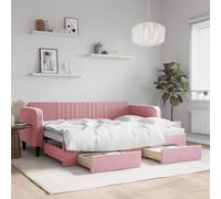 GeenYuu Lit de jour extensible avec tiroirs, rose, 80 x 200 cm, housse en velours, métal et bois massif, design moderne, lit d'appoint avec espace de rangement