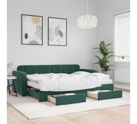 GeenYuu Lit de jour extensible avec tiroirs, velours vert foncé, 80 x 200 cm, canapé-lit 2 en 1 pour chambre d'amis, cadre de lit robuste avec espace de rangement