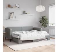 GeenYuu Lit de Jour Gris Clair avec lit gigogne 80x200 cm Tissu, Cadre Bois et métal, sommier à Lattes, Matelas Mousse Confortable pour Chambre Adulte ou Enfant, canapé Convertible Pratique