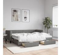 GeenYuu Lit de Jour Gris foncé 80x200 cm avec lit gigogne, tiroirs de Rangement intégrés, Cadre tapissier en Tissu, Structure Bois et métal, Matelas Mousse Inclus