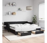 GeenYuu Lit de Jour Noir 100x200 cm avec lit gigogne, tiroirs de Rangement en Tissu, Cadre sommier en Bois et métal, canapé Convertible pour Chambre Adulte et Enfant, Matelas Mousse Confort