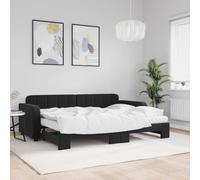 GeenYuu Lit de Jour Velours Noir 80x200 cm avec lit gigogne, Cadre Bois et métal, Matelas Mousse Confortable, sommier à Lattes, canapé Convertible pour Chambre Adulte ou Enfant
