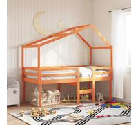 GeenYuu Lit Haut Bois de pin Massif Marron ciré 90x200 cm Cadre sommier avec Toit de lit Enfant ado Chambre Rangement tiroir Coffre Plateforme Robuste