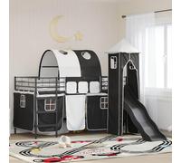 GeenYuu Lit loft pour enfant en métal noir 80 x 200 cm avec rideaux toboggans et tour, cadre de lit stable pour chambre d'enfant, sommier à lattes, peu encombrant et polyvalent pour jouer et dormir