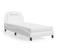 GeenYuu Lit Viana avec Matelas Blanc 90x200 cm Similicuir, Cadre sommier avec Lattes métal, tête capitonnée, Meuble Chambre Adulte Enfant, Plateforme Couchage Confortable