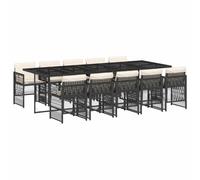 GeenYuu Lot de 11 meubles de jardin en rotin synthétique noir avec coussins, 275 x 106 x 73 cm, 10 chaises pliables, résistants aux intempéries, pour terrasse, balcon