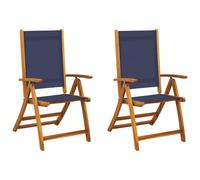 GeenYuu Lot de 2 chaises de jardin pliables en bois massif d'acacia avec textilène bleu 57 x 72 x 109 cm Empilables robustes pour terrasse et extérieur Dossier réglable confortable durable