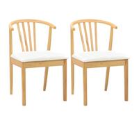 GeenYuu Lot de 2 chaises de salle à manger, naturelles et blanches, en bois d'hévéa massif, avec coussin d'assise confortable, cadre en bois massif, design moderne pour cuisine, salle à manger et