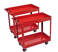 GeenYuu Lot de 2 chariots d'atelier à 2 étages en acier laqué avec capacité de charge de 100 kg et roulettes pivotantes pour atelier, garage, jardin et déménagement