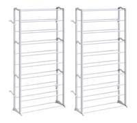 GeenYuu Lot de 2 étagères à chaussures en plastique blanc avec entretoises en métal - 72 x 20 x 140 cm - 40 paires de chaussures - Pour couloir, couloir, chambre à coucher