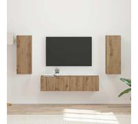 GeenYuu Lot de 2 meubles TV muraux en chêne Artisan avec espace de rangement, meuble de salon moderne, design flottant, gestion des câbles, étagères, commode