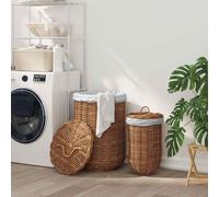 GeenYuu Lot de 2 paniers à linge Kubu en rotin marron avec couvercle et poignées - Pour chambre à coucher, salle de bain, rangement et trieur à linge