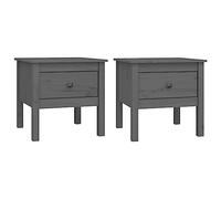 GeenYuu Lot de 2 tables d'appoint en pin massif gris 50 x 50 x 49 cm avec tiroir - Table de chevet moderne et organisateur de chambre à coucher - Table basse polyvalente