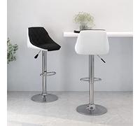 GeenYuu Lot de 2 tabourets de bar en cuir synthétique noir et blanc avec structure en acier chromé, hauteur réglable, pivotant, avec repose-pieds, idéal pour cuisine, comptoir, salle à manger, salon