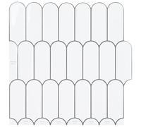 GeenYuu Lot de 20 carreaux à ressort blancs et gris 30 x 30 cm en polyuréthane et PET autocollants, design imperméable pour salle de bain, cuisine, bricolage, décoration, bricolage avec colle forte et