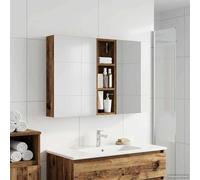 GeenYuu Lot de 3 armoires de salle de bain en bois - 100 x 10,5 x 60,5 cm - Montage mural avec miroir bidirectionnel et éclairage LED - Espace de rangement spacieux pour salle de bain, WC d'invités et