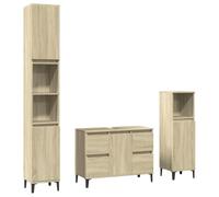 GeenYuu Lot de 3 meubles de salle de bain en chêne Sonoma avec meuble sous lavabo, armoire haute et armoire midi, espace de rangement pour salle de bain, chambre d'amis et buanderie, montage flexible