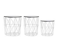 GeenYuu Lot de 3 tables basses blanches - Design rond - Structure en métal - Panneau MDF - Charme vintage - Pour salon, tables d'appoint, paniers de rangement, peu encombrant